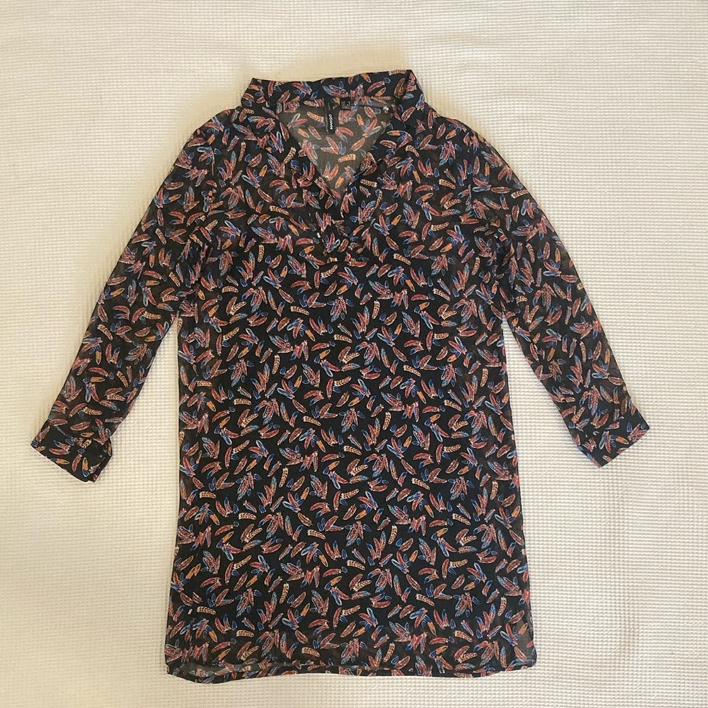 Loft Black Feathered Long Sleeve Dress